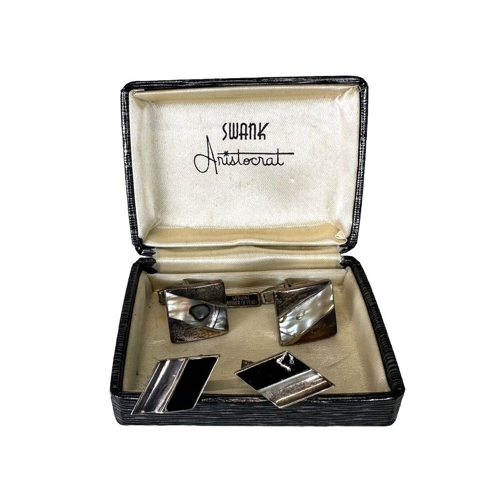 Vintage Swank Aristocrat Silver Tone White‎ Mother of Pearl Cuff